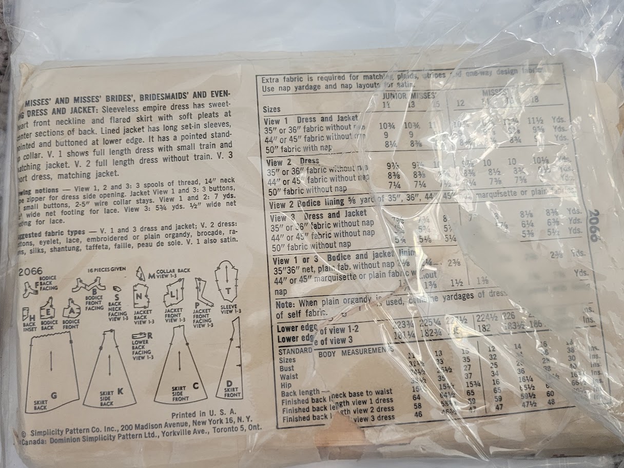 Timeless Vintage Patterns Simplicity # 2066 Bridal