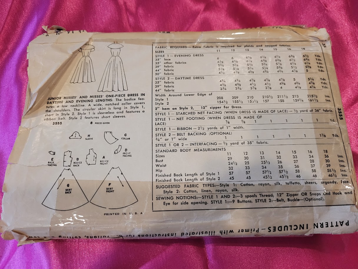 Timeless Vintage Patterns Simplicity # 3555  Junior Miss Evening Dress