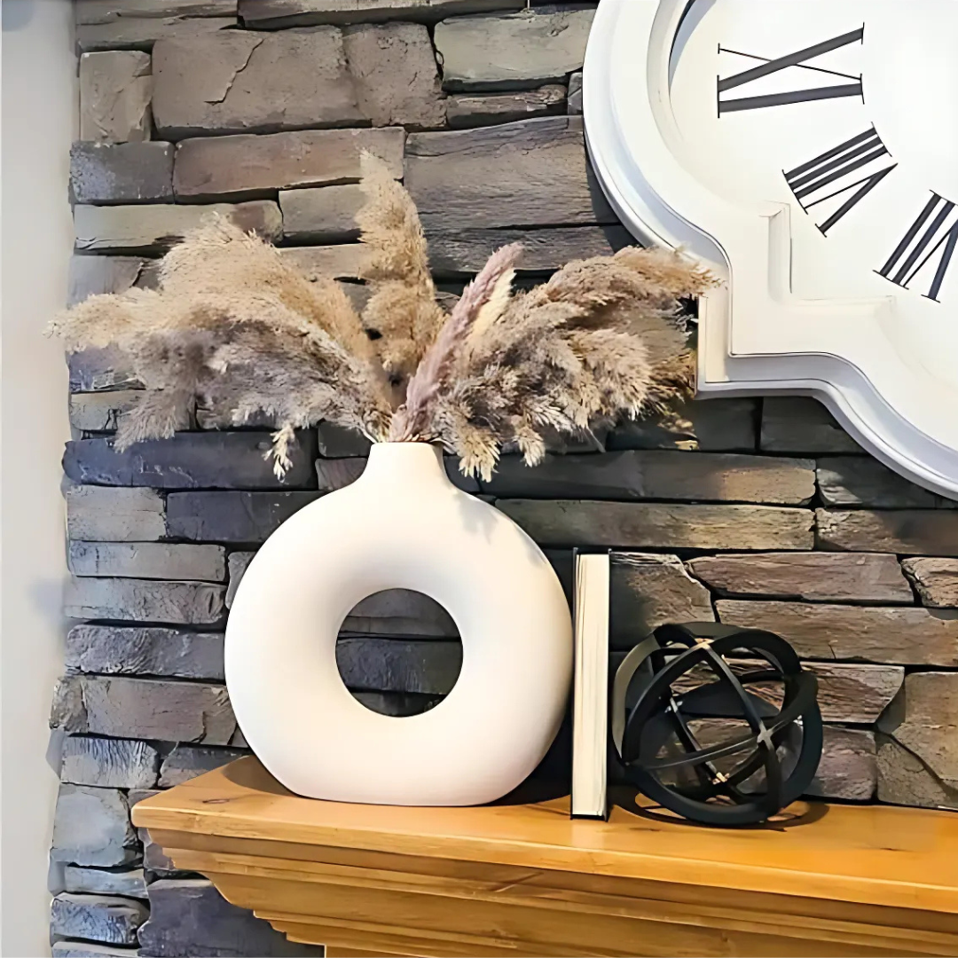 Modern White Ceramic Donut Shaped Vase