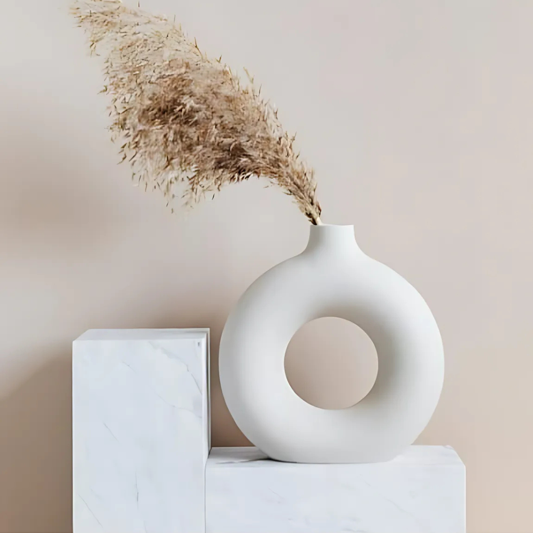 Modern White Ceramic Donut Shaped Vase