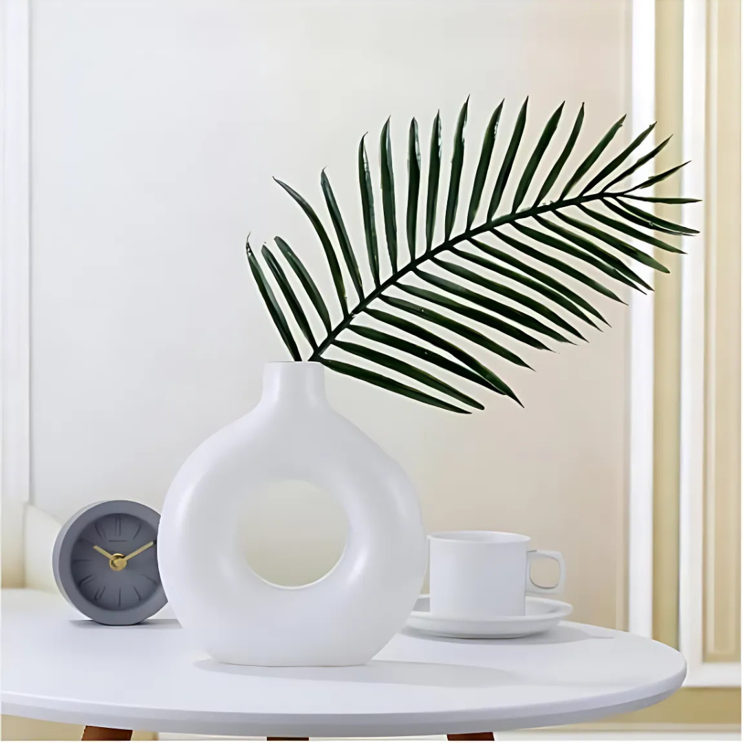 Modern White Ceramic Donut Shaped Vase