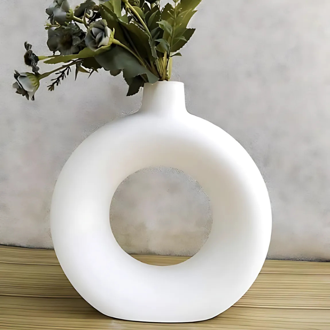Modern White Ceramic Donut Shaped Vase