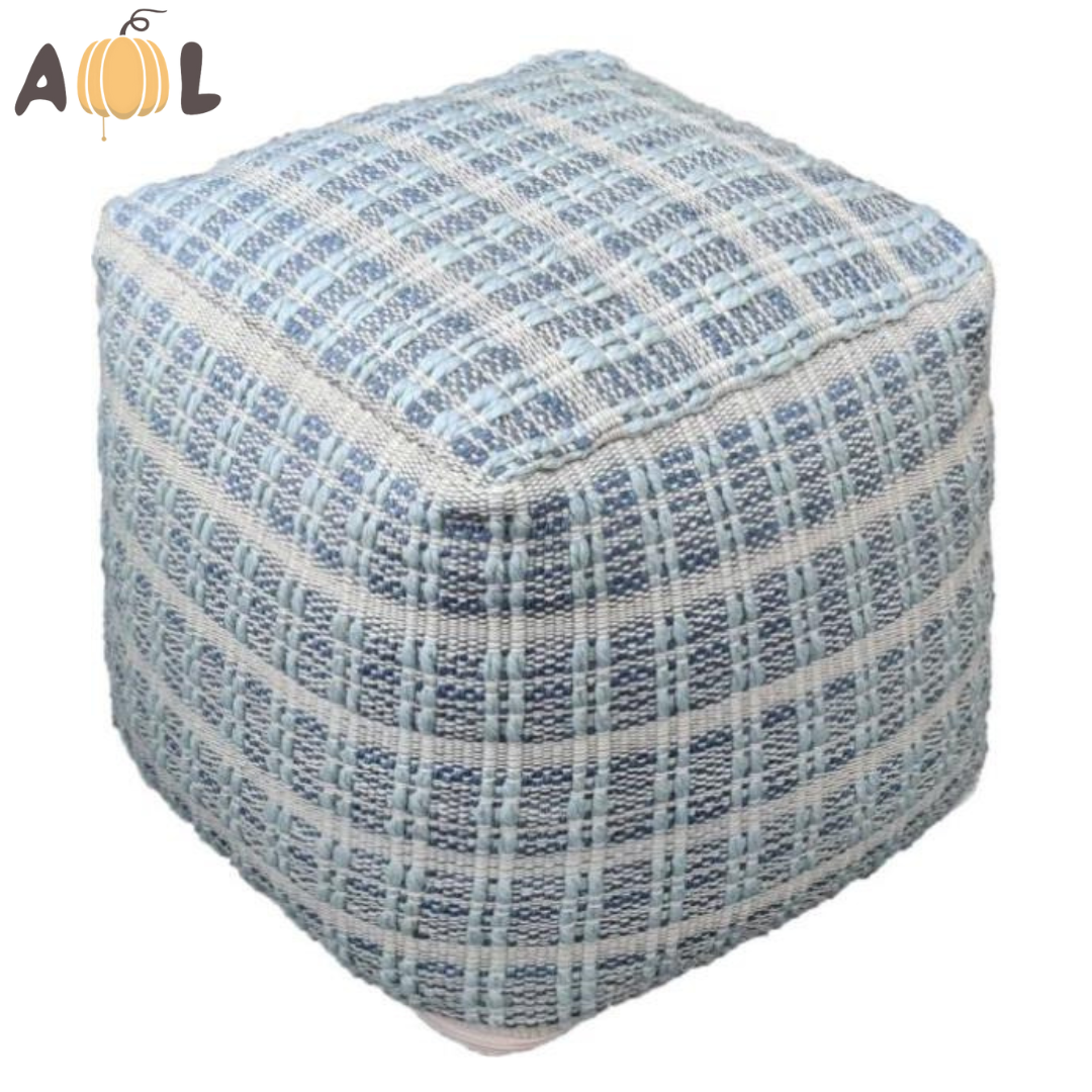 Blue Woven Pouf