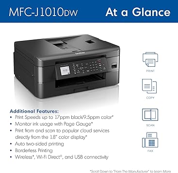 Brother MFC-J1010DW Wireless Color Inkjet All-in-One Printer