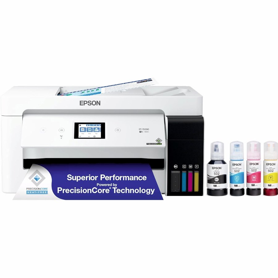 Epson EcoTank ET-15000 Wireless Color All-in-One Supertank Printer with Scanner, Copier, Fax, Ethernet, and Printing up to 13 x 19 Inches, White