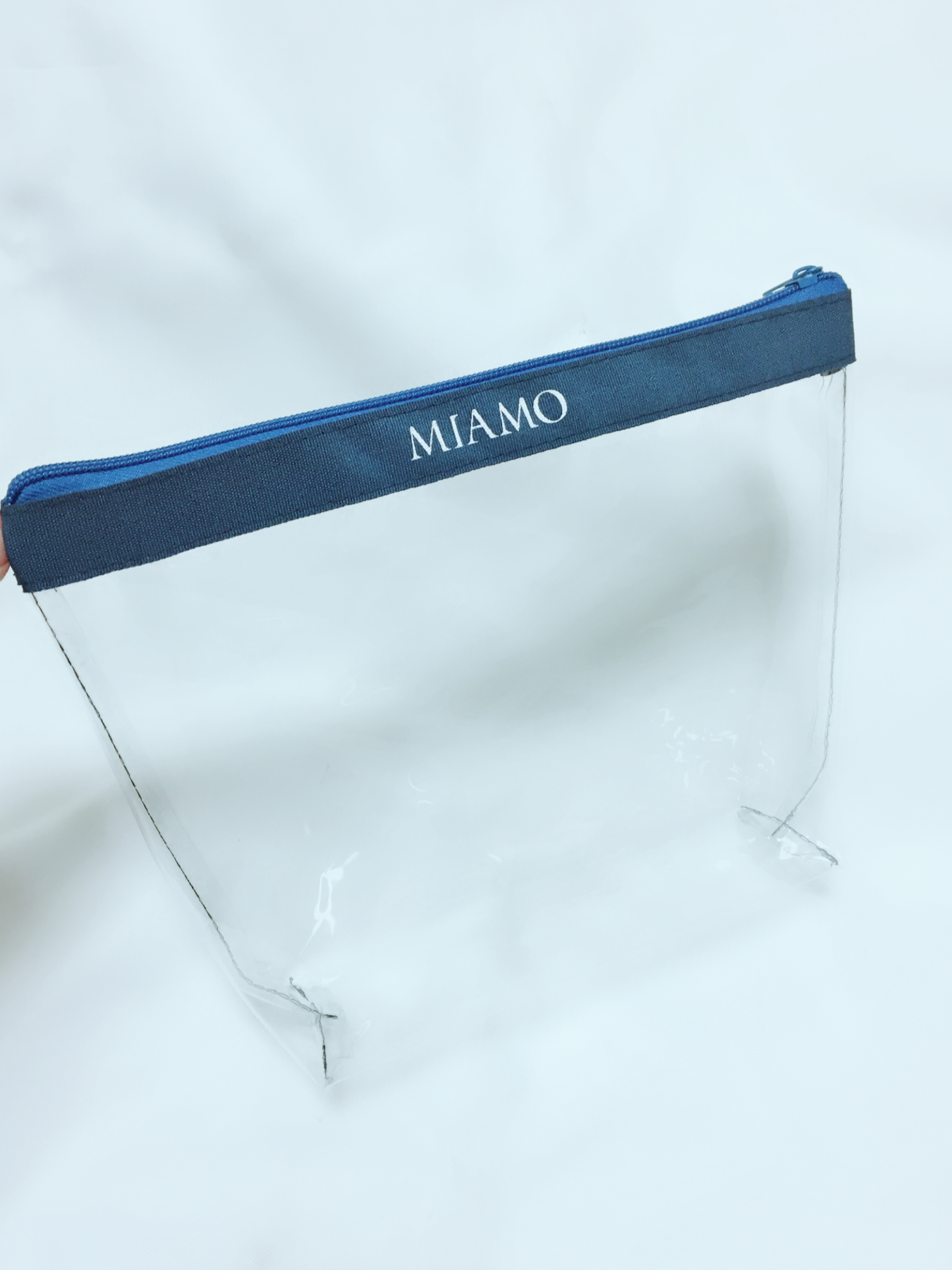 Miamo Transparent Pouch Clear cosmetic travel bag with blue zipper