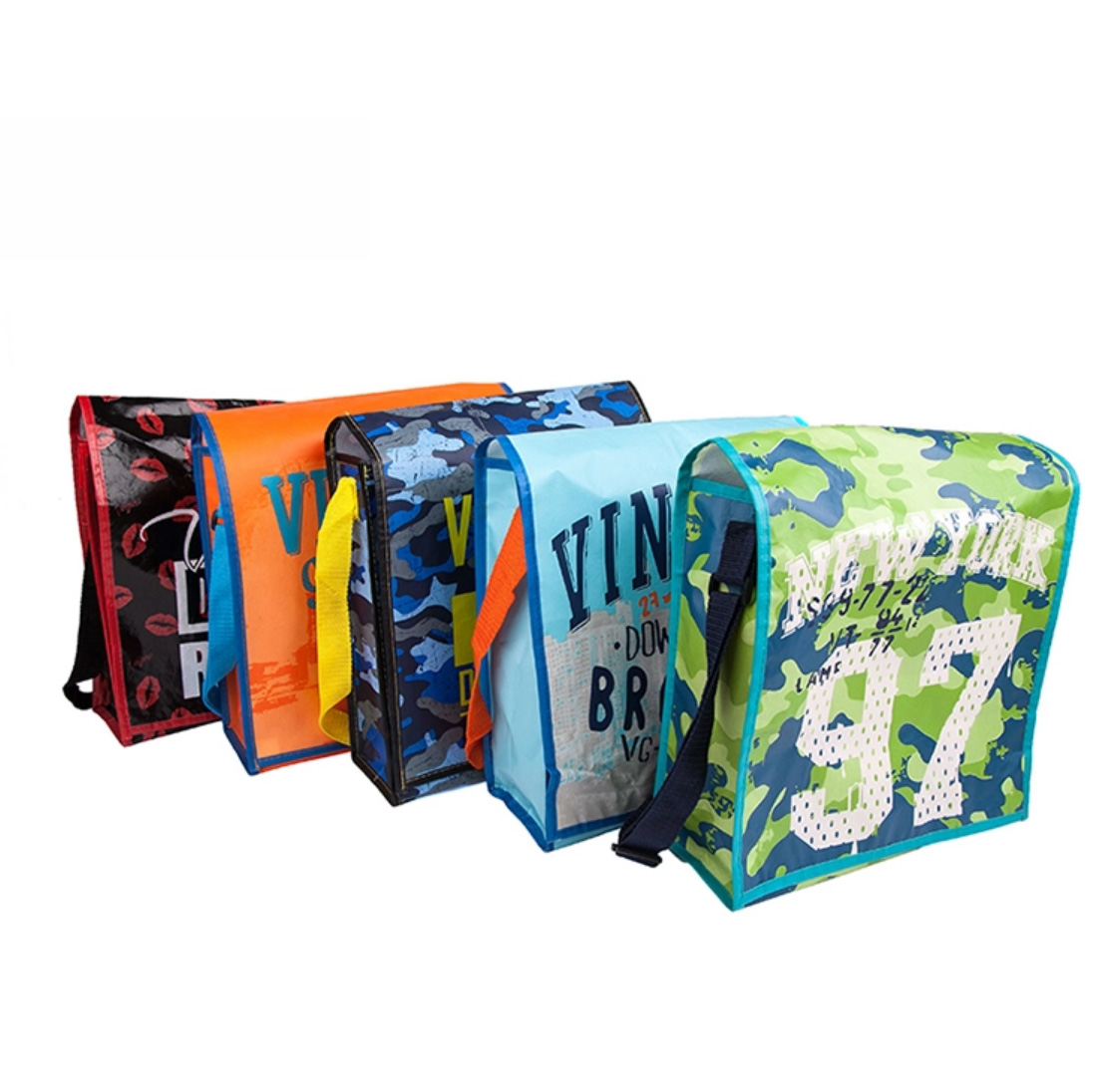 Colorful Printed Messenger Bags Cheap Non Woven Fabric With Full Color Film Lamination Adjust Shoulder Strap