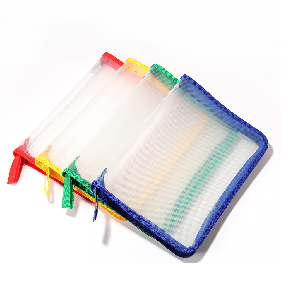 Set of Colorful Zipper File Pouches Clear PP A4/FC