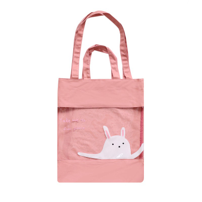 Pink Bunny Tote Bag Cotton Bag With PVC Window