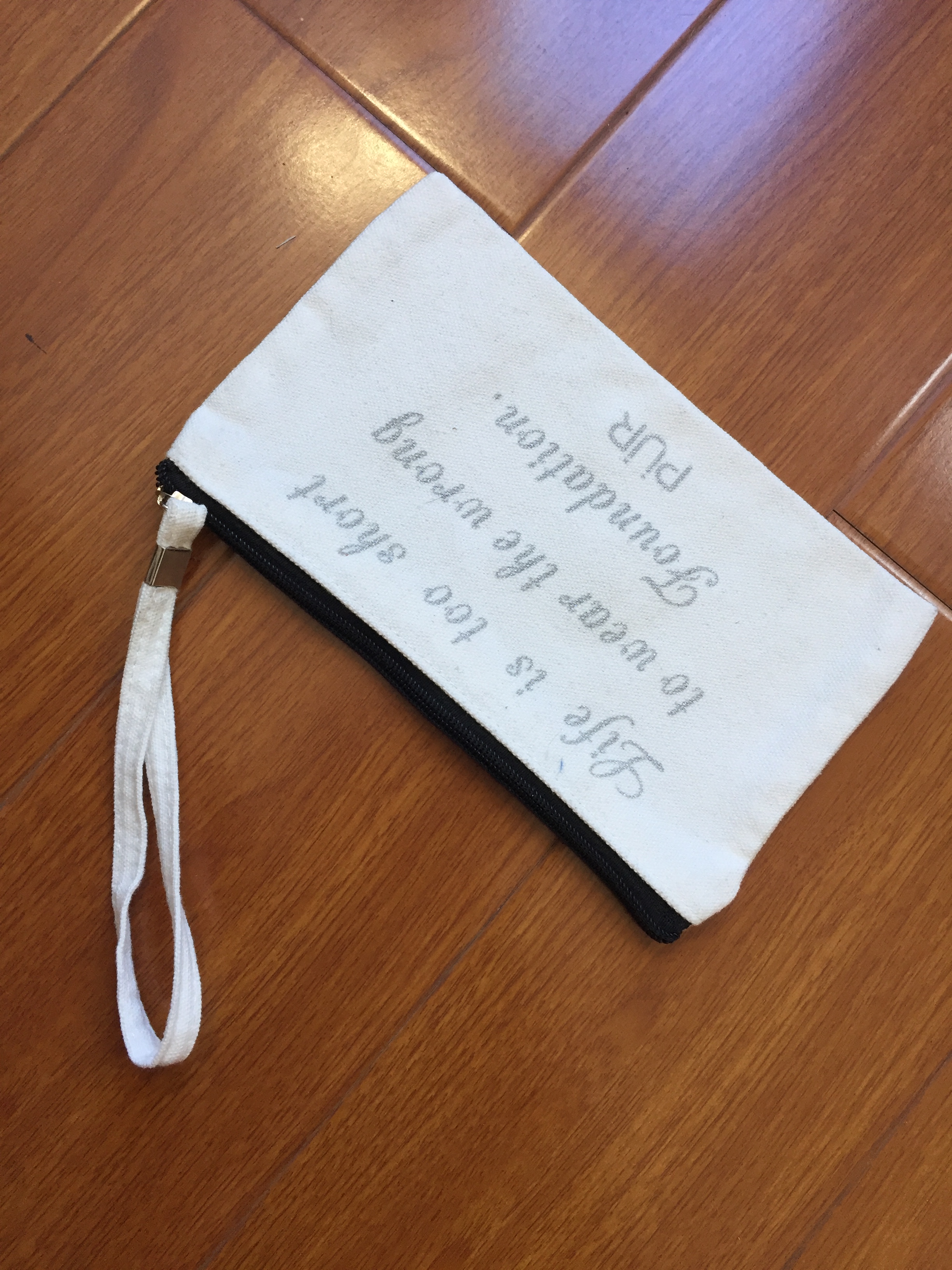 Cotton Zipper Pouch With Handle Carry For Phone Cash or Coins Logo Printed in Silver