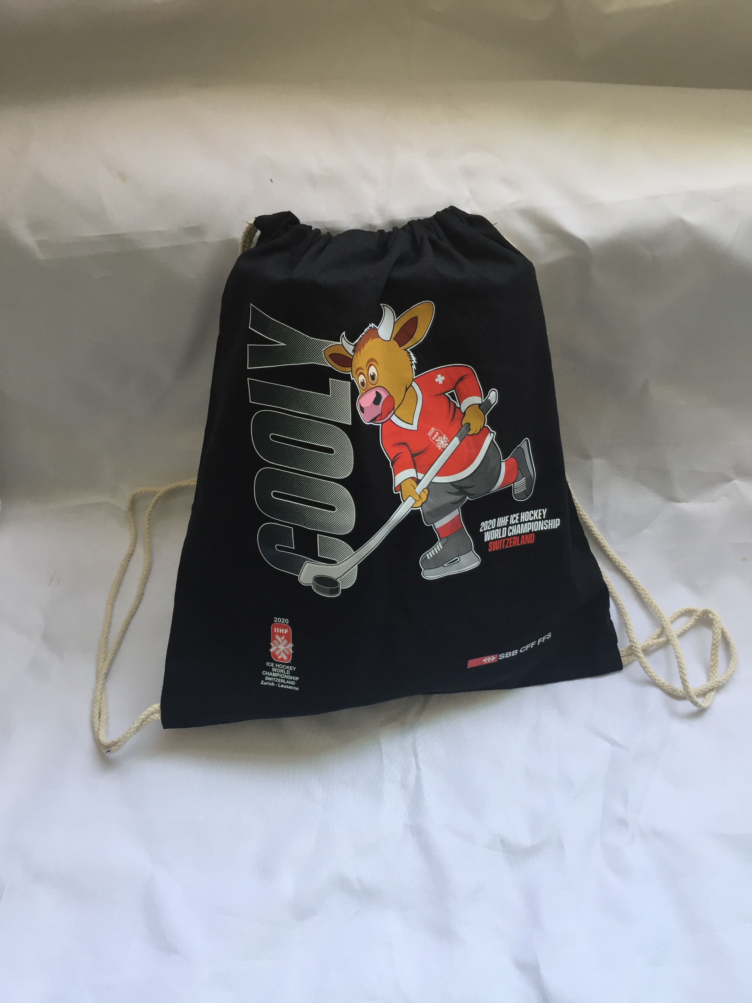 Black Cotton Canvas Drawstring Backpack Bag