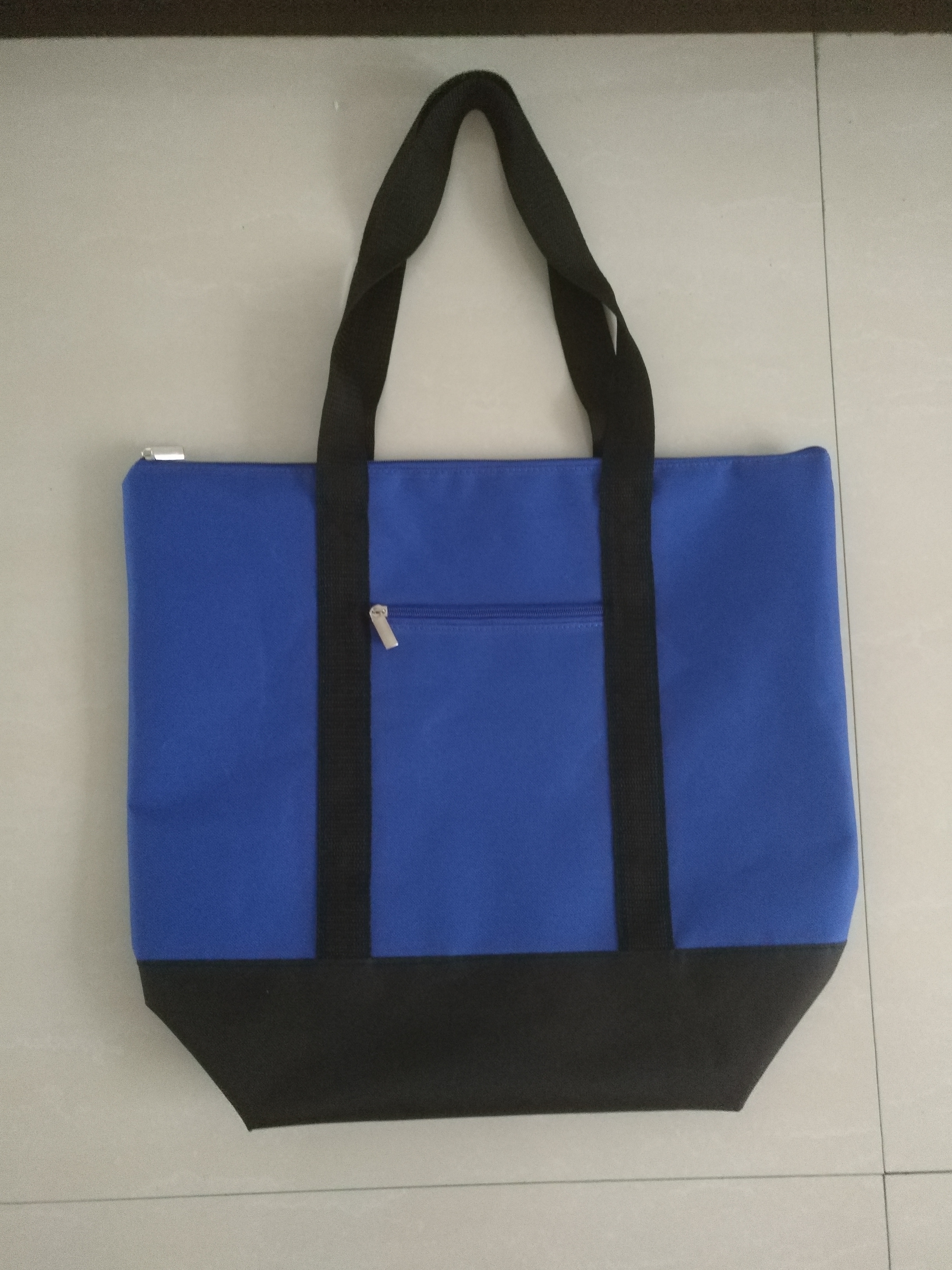 Blue and Black Tote Bag 45x40x15cm Zipper Tote Bag 600D polyester Stronger Handle