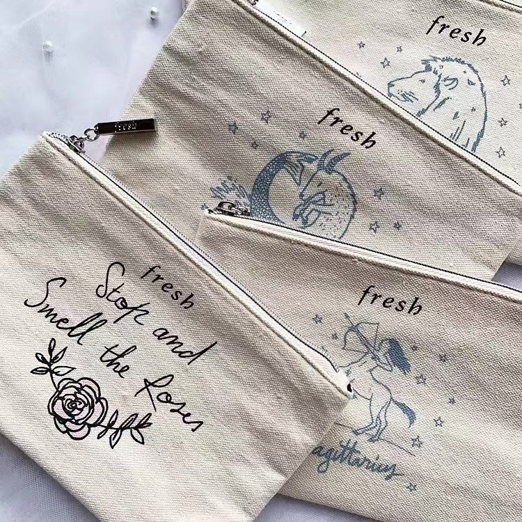 Canvas Zipper Pouch Custom Printing 8OZ 100% Natural Cotton DIY Printing