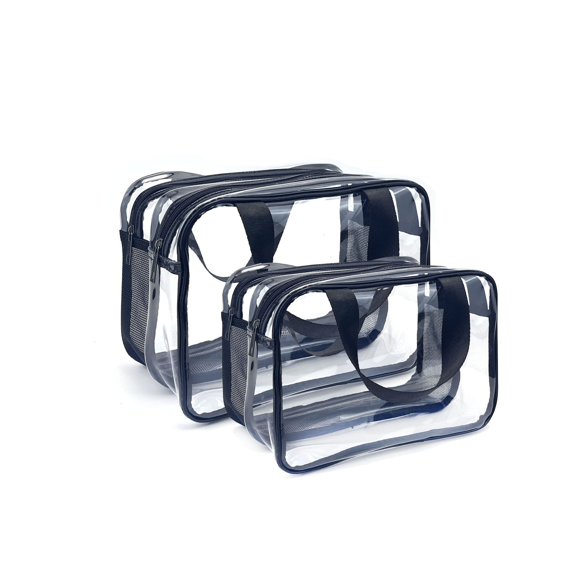 Clear Travel Toiletry Bags Double Zipper Pocket Net Side Pocket