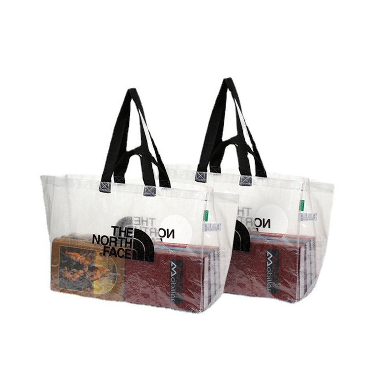 Ikea Style Transparent Tote Bags Clear PP Woven Shopping Bag with Double Stronger Handle
