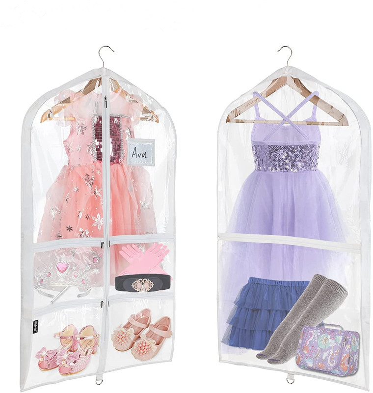 Clear Girls' Dress Garment Bags H40xL24xD3 Inch With Divider pocket