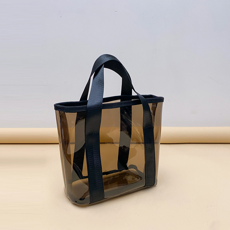 Transparent Tote Bag L25x20x12cm 35cm Handle Size Black Clear PVC 0.30mm