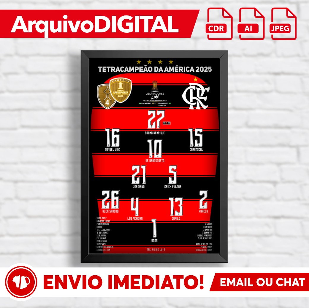 ARTE DIGITAL - QUADRO FLAMENGO TETRACAMPEÃO LIBERTADORES 2025