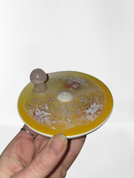 Incense Holder with Rose Quarts Mushroom