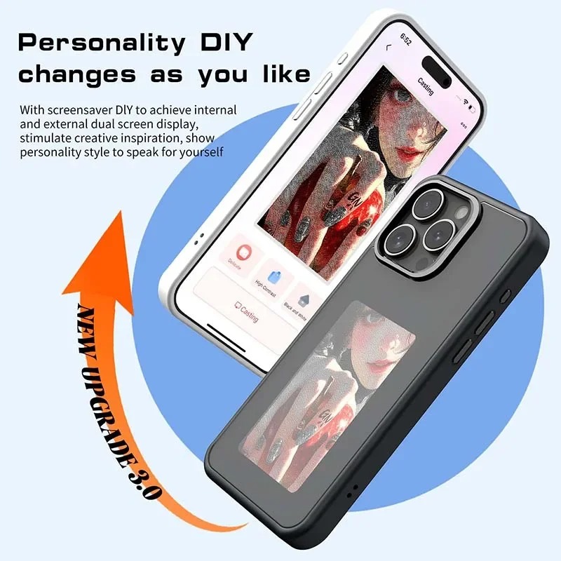 Smart phone NFC Screen Phone Case For iPhone 16 15 14 13 Pro Max 4-Color E-ink Phone Covers Anime Cartoon Grill Ceace For Funda