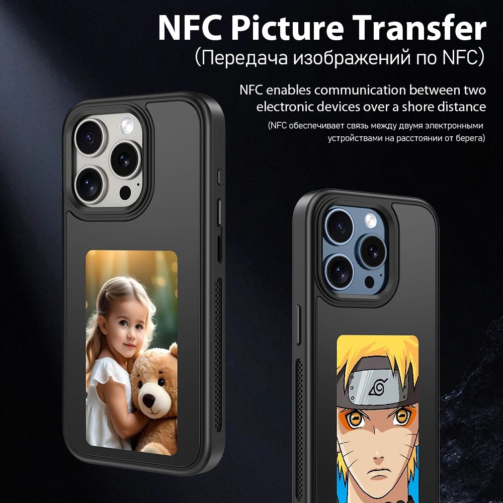 New-tech NFC Function Phone Case For iPhone 15 14 13 Pro Max DIY Cases E Ink Screen Phone Cover Wear-resisting Smart iPhone Case