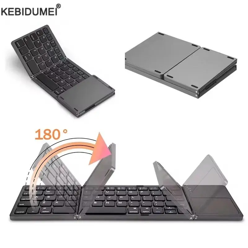 Foldable Bluetooth 5.1 Keyboard, Rechargeable Mini Foldable Keyboard with Trackpad, Type C Charging Port
