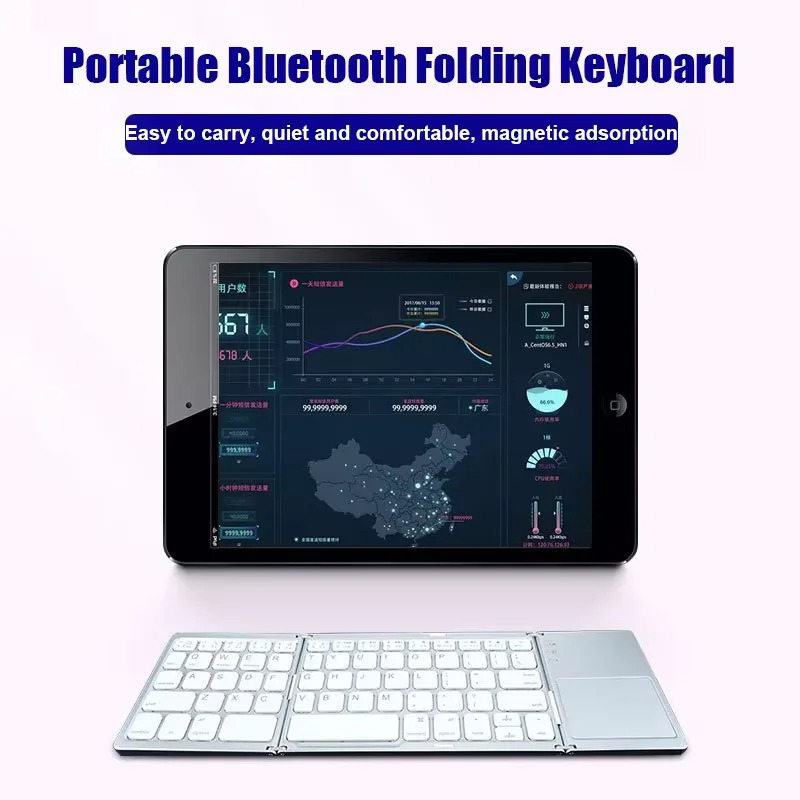 Foldable Bluetooth 5.1 Keyboard, Rechargeable Mini Foldable Keyboard with Trackpad, Type C Charging Port