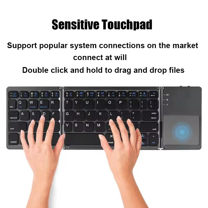 Foldable Bluetooth 5.1 Keyboard, Rechargeable Mini Foldable Keyboard with Trackpad, Type C Charging Port