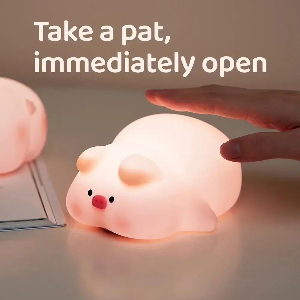 Piggy Bunny Night Light Led Table Lamp for Baby Nursery Room Décor Bedroom Bedside Rechargeable Dimmable Silicone Nightlight