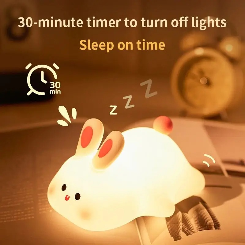 Piggy Bunny Night Light Led Table Lamp for Baby Nursery Room Décor Bedroom Bedside Rechargeable Dimmable Silicone Nightlight