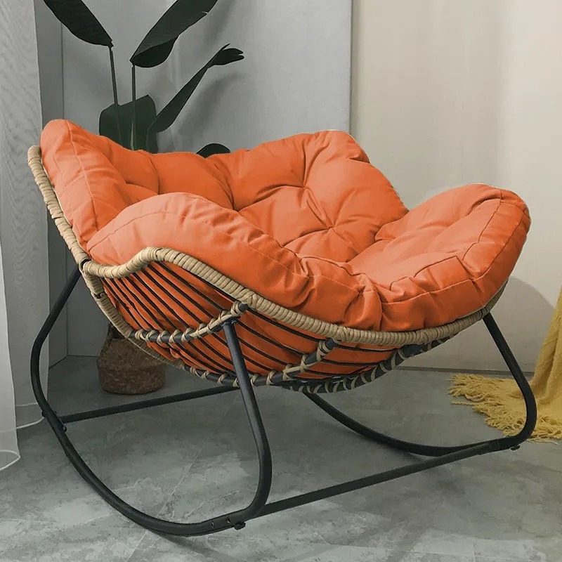 Outdoor Rocking Chair, Patio Wicker Egg Chair, Indoor & Outdoor Comfy Oversized Lounge Chair with Padded Cushion, Reading Chairs Rattan Rocker for Front Porch, Garden, Patio