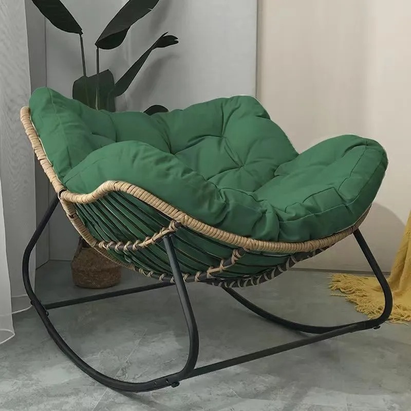 Outdoor Rocking Chair, Patio Wicker Egg Chair, Indoor & Outdoor Comfy Oversized Lounge Chair with Padded Cushion, Reading Chairs Rattan Rocker for Front Porch, Garden, Patio