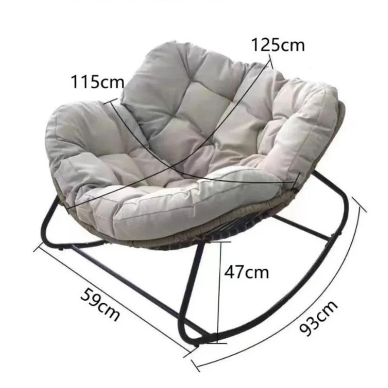 Outdoor Rocking Chair, Patio Wicker Egg Chair, Indoor & Outdoor Comfy Oversized Lounge Chair with Padded Cushion, Reading Chairs Rattan Rocker for Front Porch, Garden, Patio