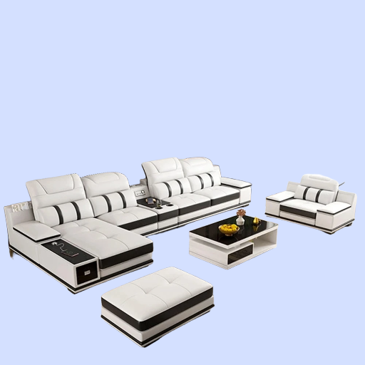 Modern Genuine Leather Sofa Living Room By MINGDIBAO - Stylish Italian Couch with Bluetooth Speaker, USB & Adjustable Headrests