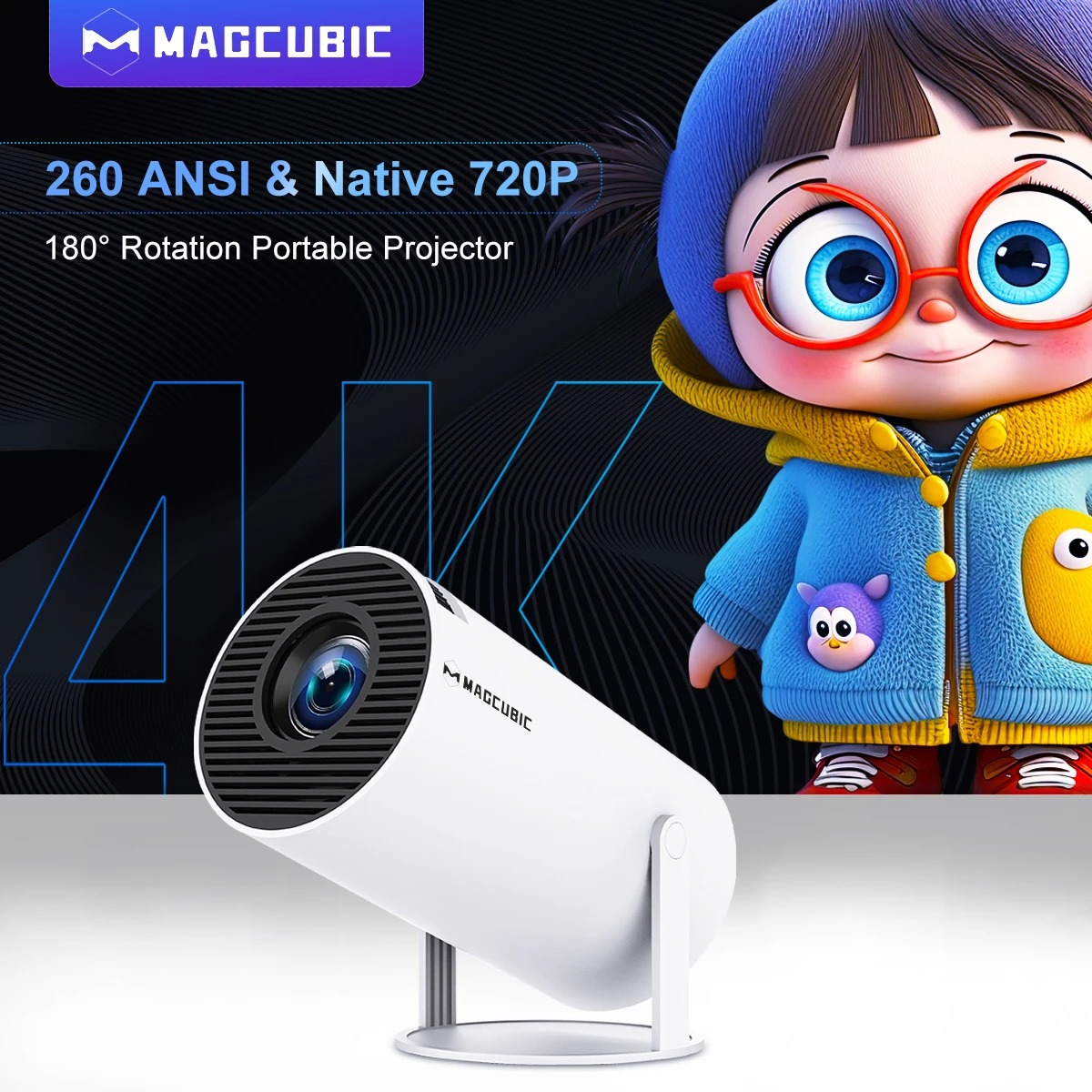Magcubic 4K Wifi6 Projector Android 11 260 ANSI Dual WIFI Allwinner H713 BT5.0 1280*720P Home Cinema Outdoor portable HY300 Pro