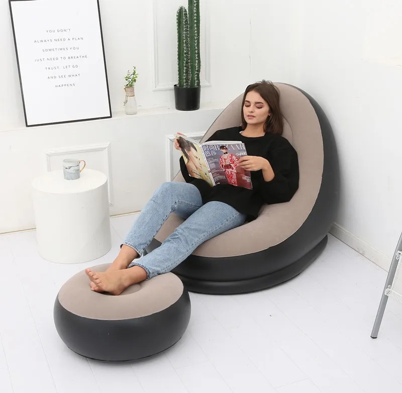 Indoor & Outdoor Inflatable Deluxe Christmas Lounge Lounger Chair & Foot Stool With Soft Plush Fabric - Ideal for Home & Camping, Garden, Gaming, Festivals, Xmas