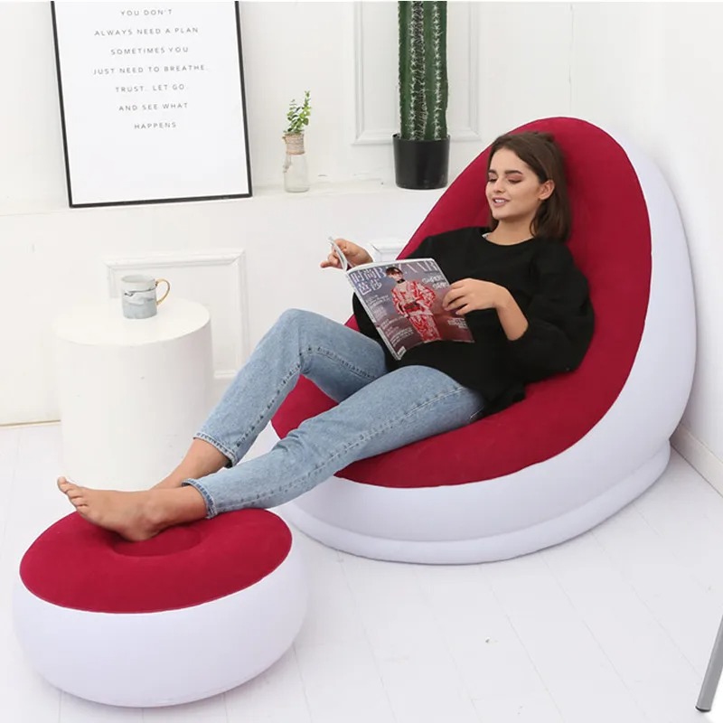 Indoor & Outdoor Inflatable Deluxe Christmas Lounge Lounger Chair & Foot Stool With Soft Plush Fabric - Ideal for Home & Camping, Garden, Gaming, Festivals, Xmas