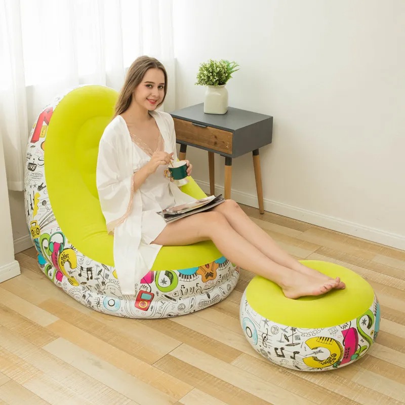 Indoor & Outdoor Inflatable Deluxe Christmas Lounge Lounger Chair & Foot Stool With Soft Plush Fabric - Ideal for Home & Camping, Garden, Gaming, Festivals, Xmas