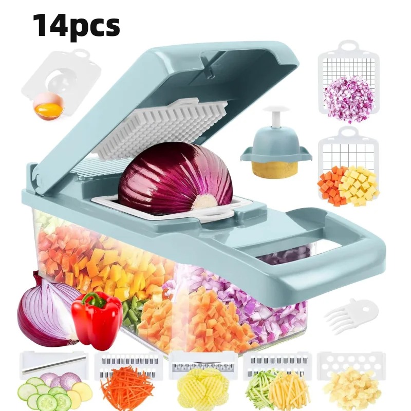 14pcs Set,Vegetable Chopper, Multifunctional Fruit Slicer, Manual Food Grater, Vegetable Slicer, Cutter With Container