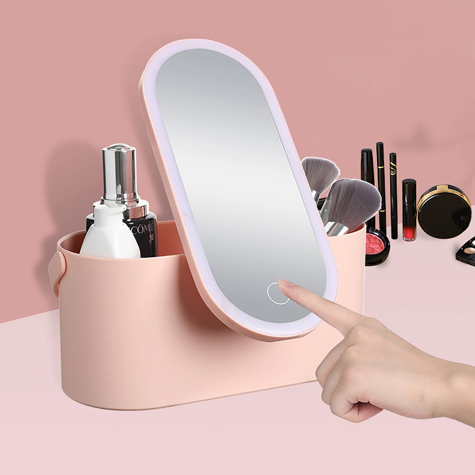 Portable Makeup Box with Light Up Mirror Cosmetic Storage Box