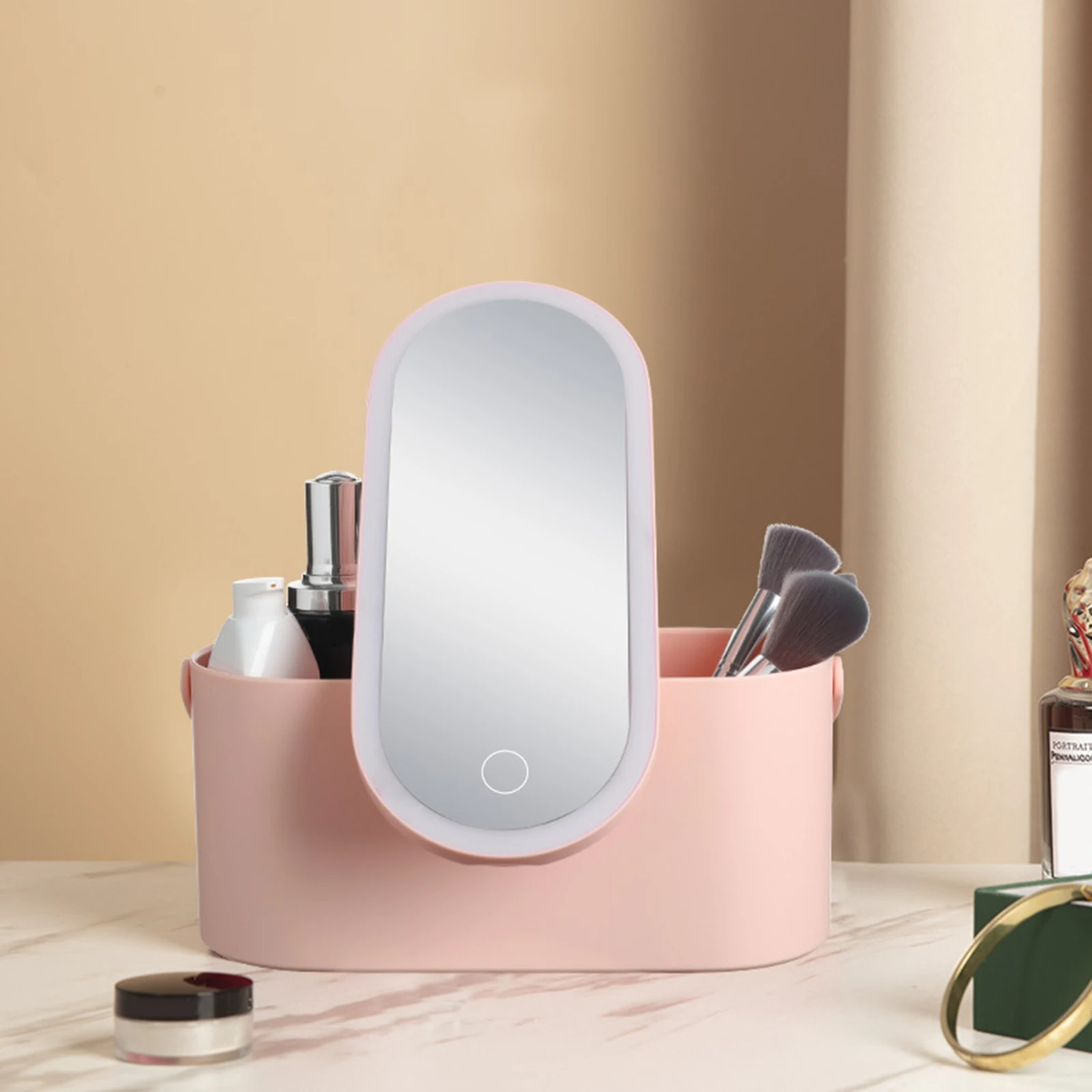 Portable Makeup Box with Light Up Mirror Cosmetic Storage Box