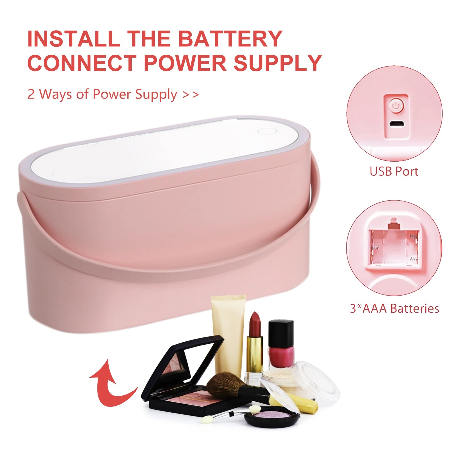 Portable Makeup Box with Light Up Mirror Cosmetic Storage Box