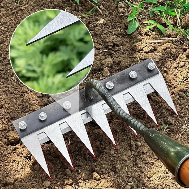  Teeth Carbon Steel Garden Hand Rake Farm Tool