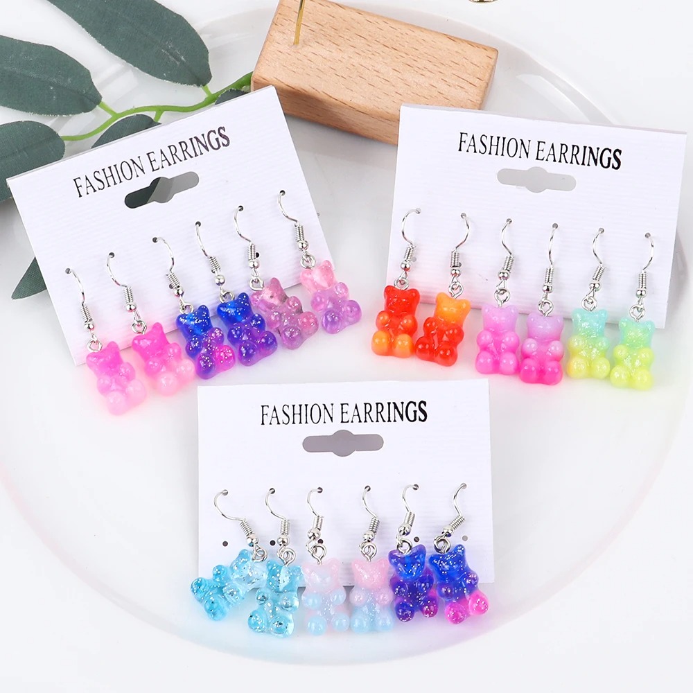 3 Pairs/Set Candy Color Acrylic Gummy Bear