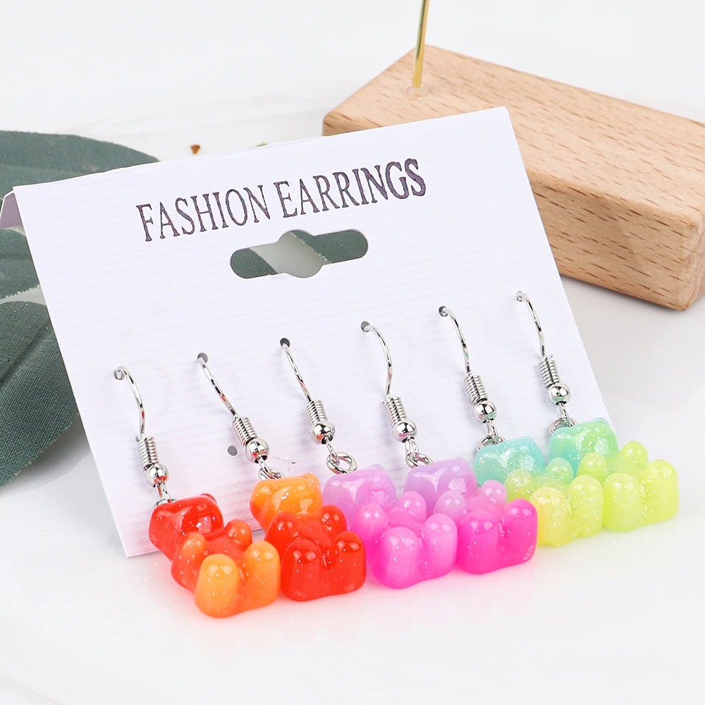 3 Pairs/Set Candy Color Acrylic Gummy Bear