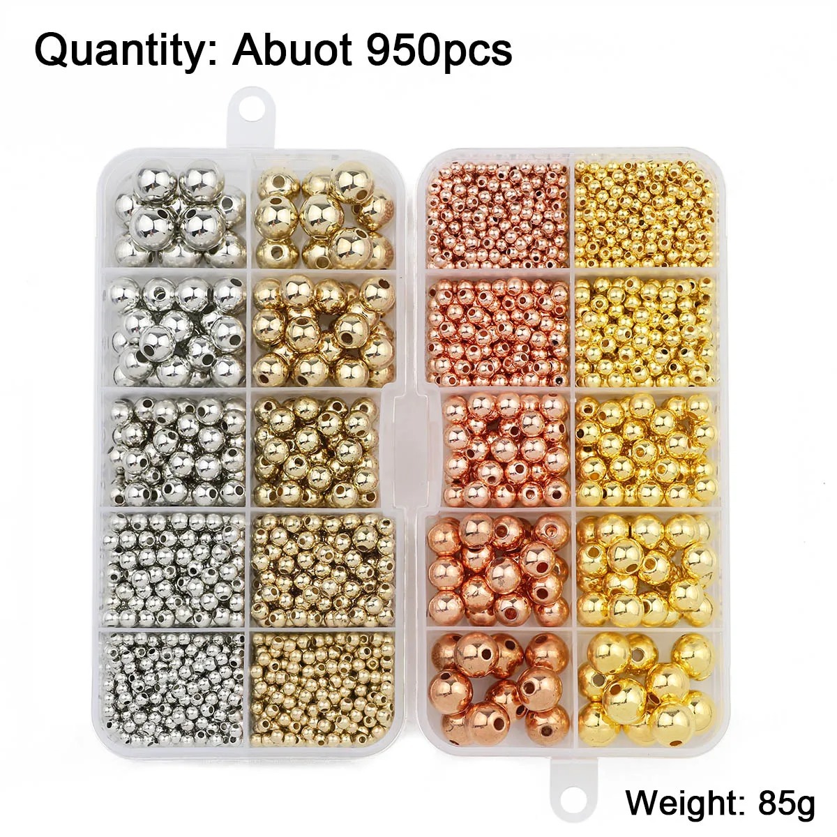 950PCS 3/4/6/8/10MM CCB Gold Silver Color Spacer Round Loose Beads 