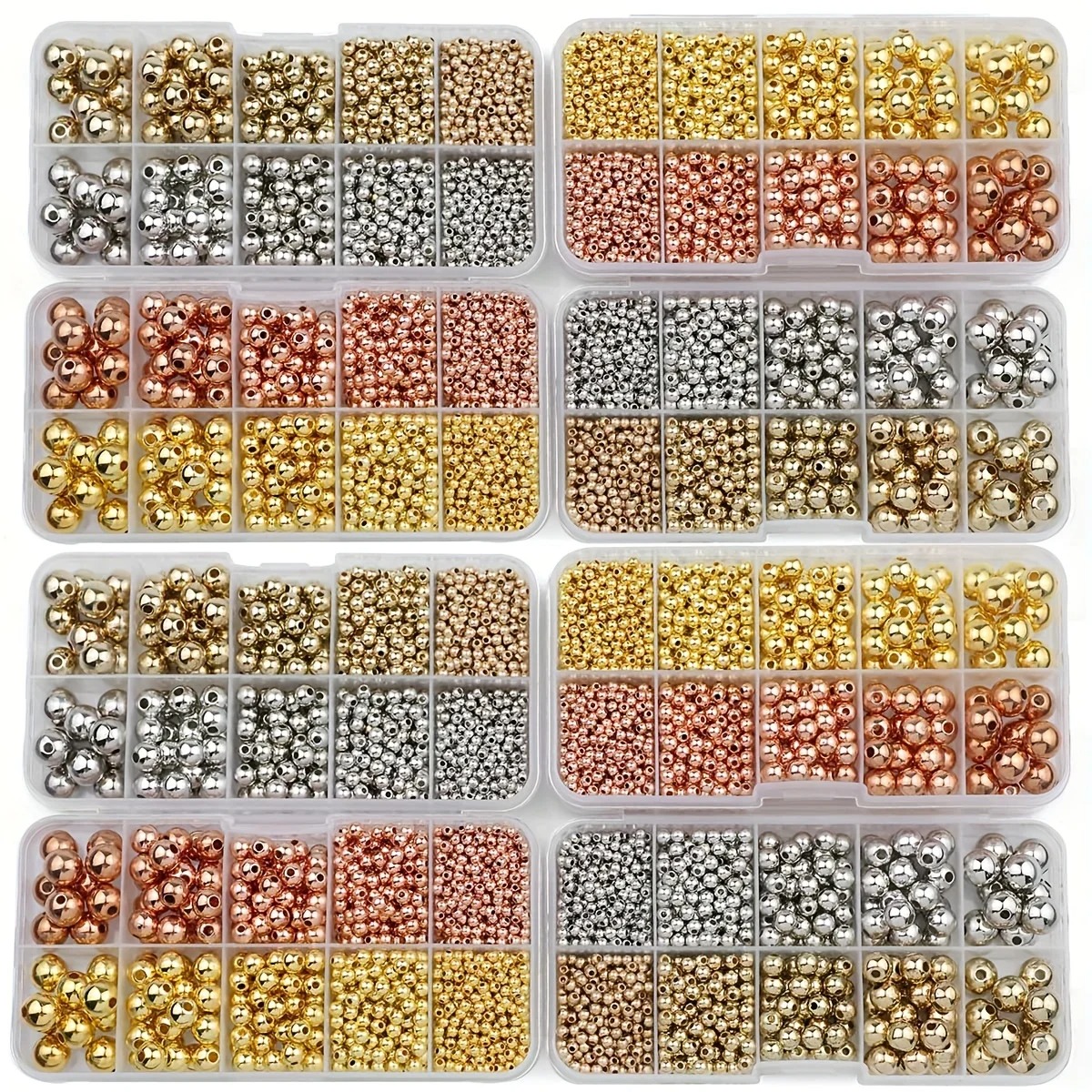 950PCS 3/4/6/8/10MM CCB Gold Silver Color Spacer Round Loose Beads 