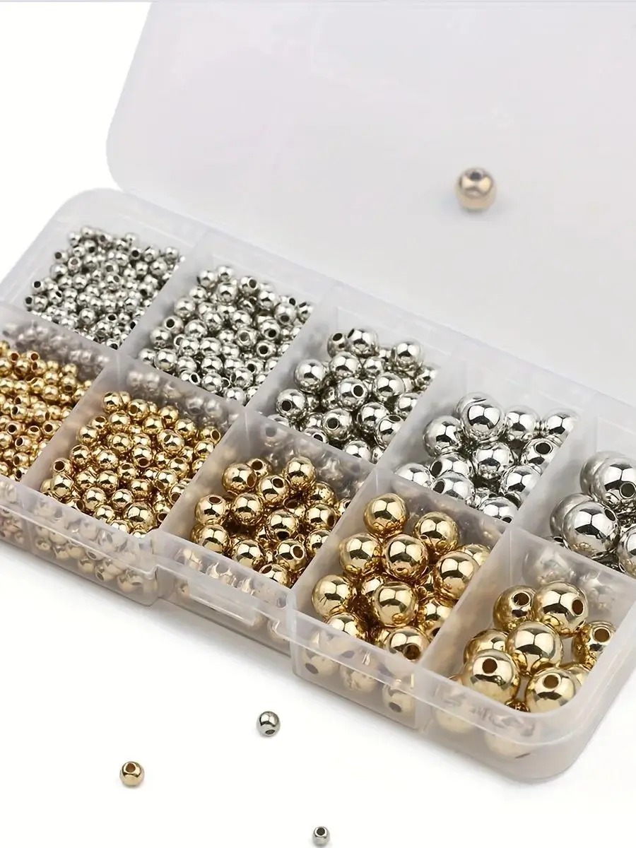 950PCS 3/4/6/8/10MM CCB Gold Silver Color Spacer Round Loose Beads 