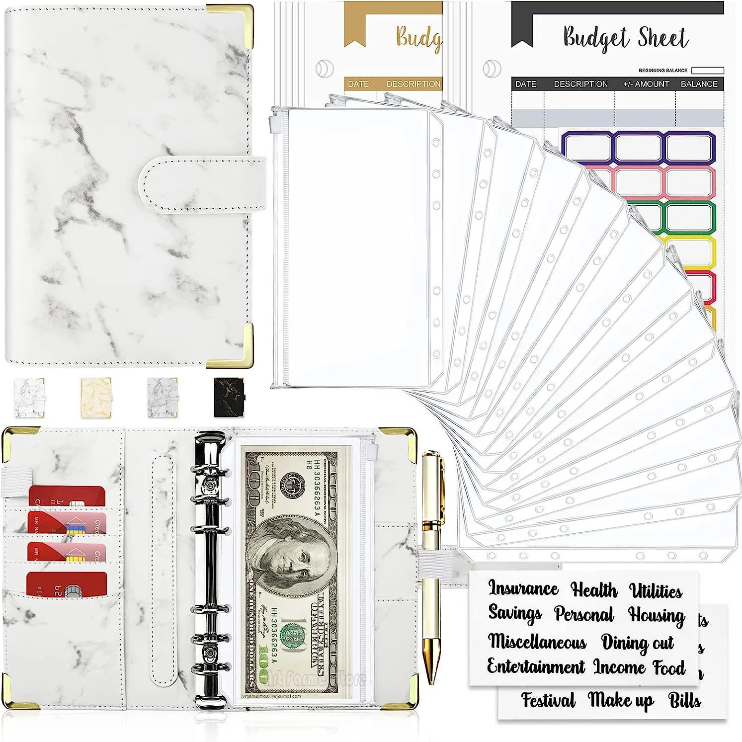 A6 Money Saving Organizer Marble Notebook 