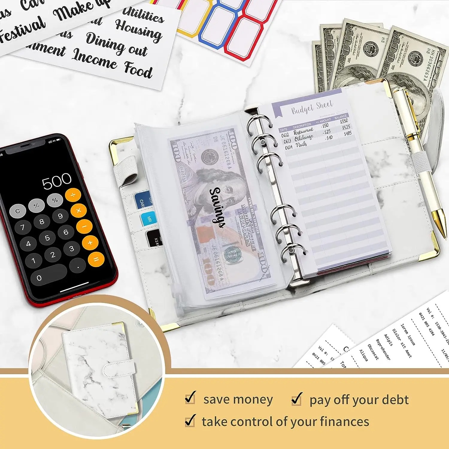 A6 Money Saving Organizer Marble Notebook 